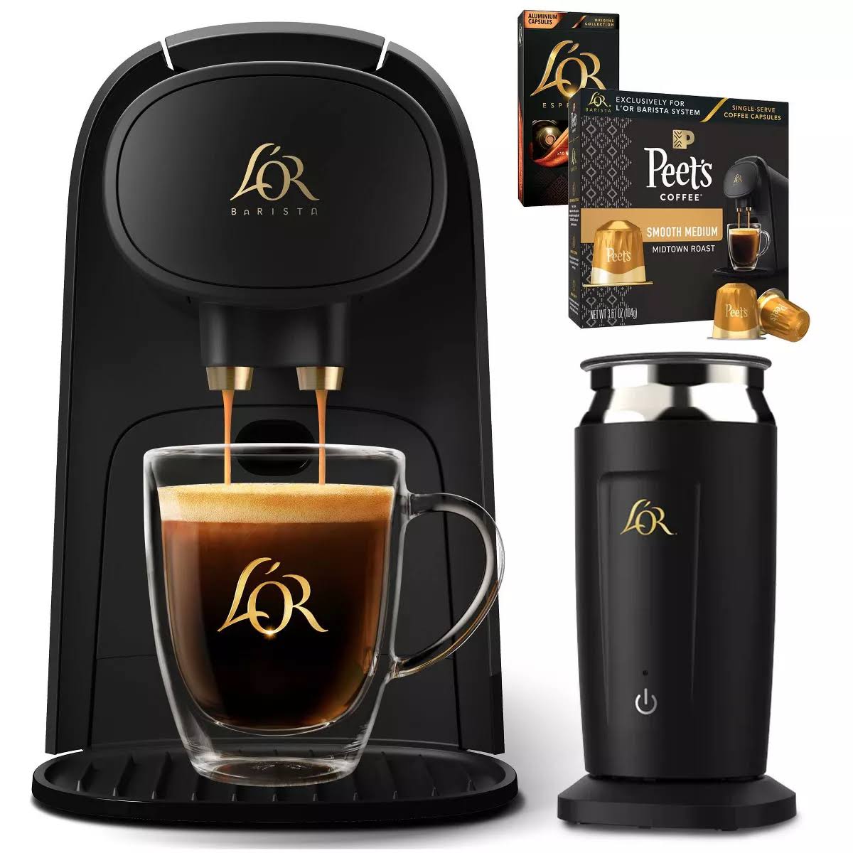 L OR Barista System Coffee and Espresso Machine with Milk Frother and 20 Capsules
