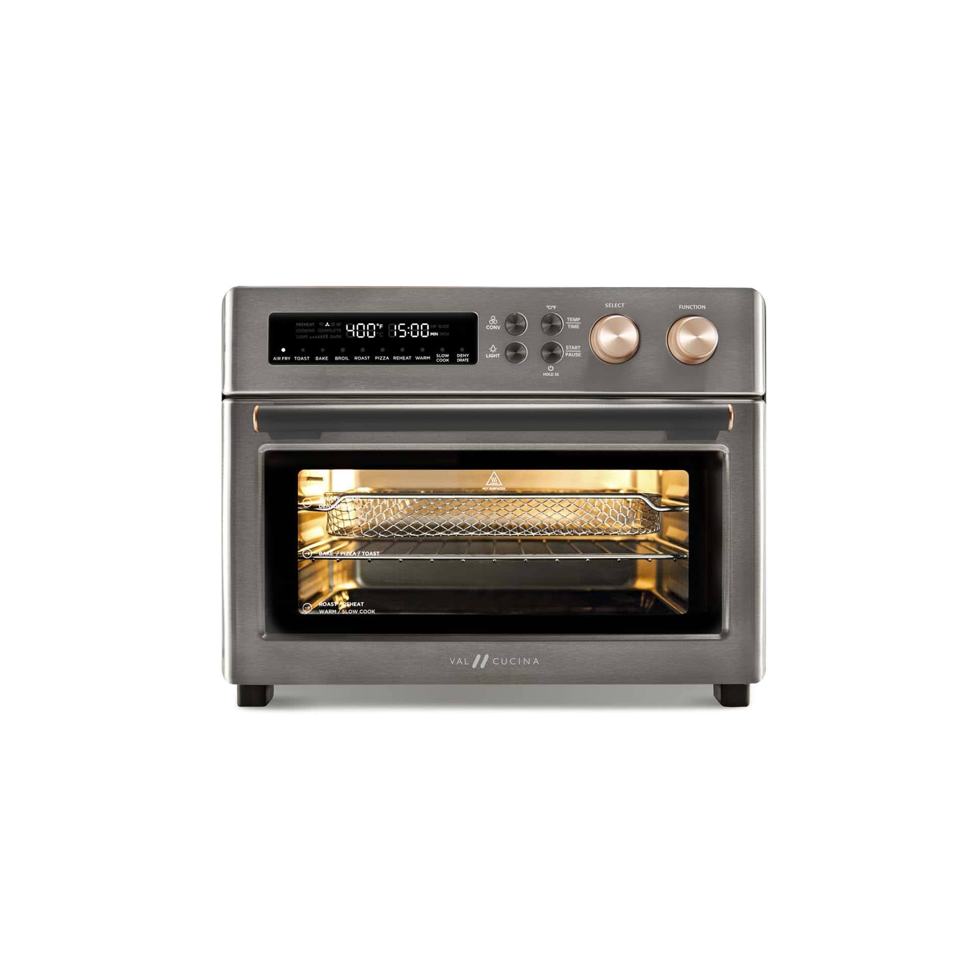 VAL CUCINA Infrared Heating Air Fryer Toaster Oven, Extra Large Countertop Convection Oven 10-in-1 Combo, Metalic Gray Color