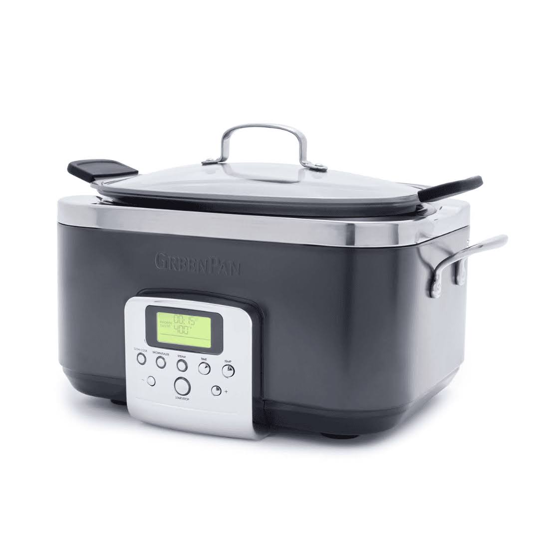 GreenPan Elite 8-in-1 Programmable 6QT Electric Slow Cooker, Dishwasher Safe Lid   Removable Crock, Graphite