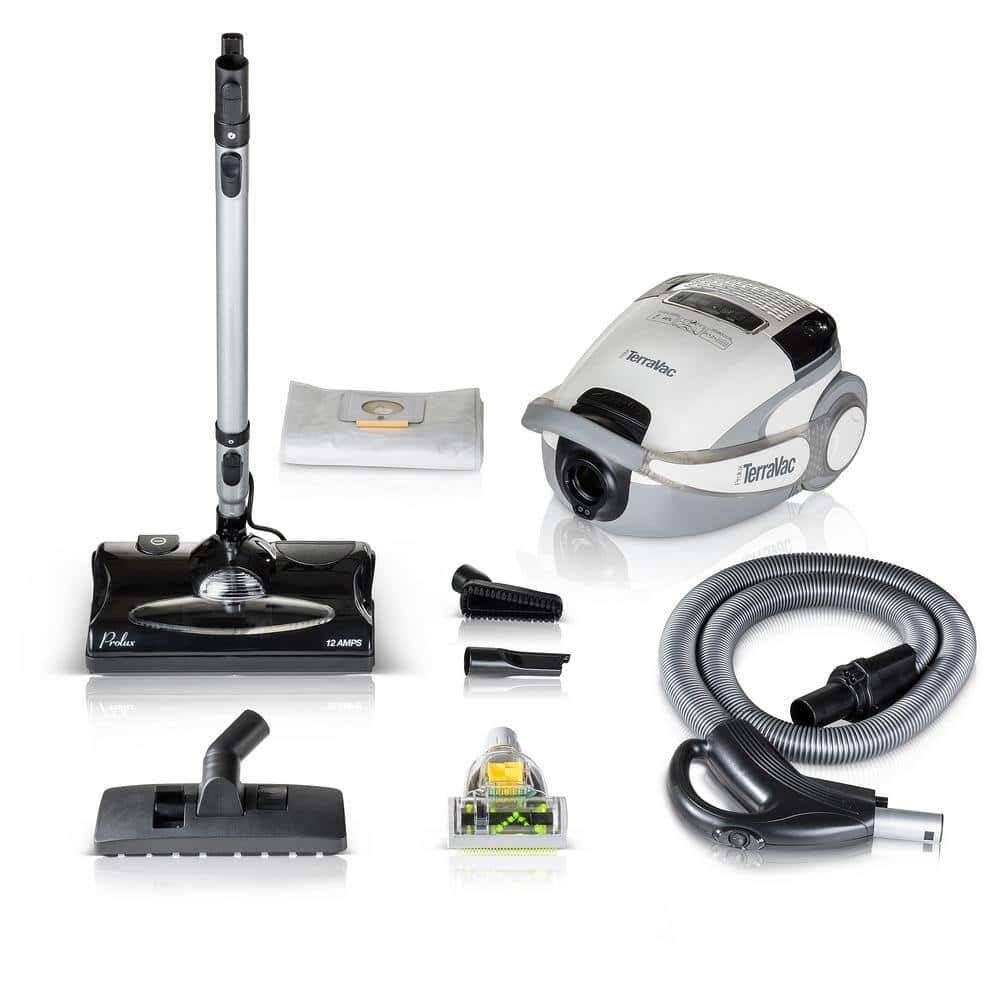 White TerraVac 5-Speed Quiet Canister Vacuum Cleaner with Sealed HEPA Filter