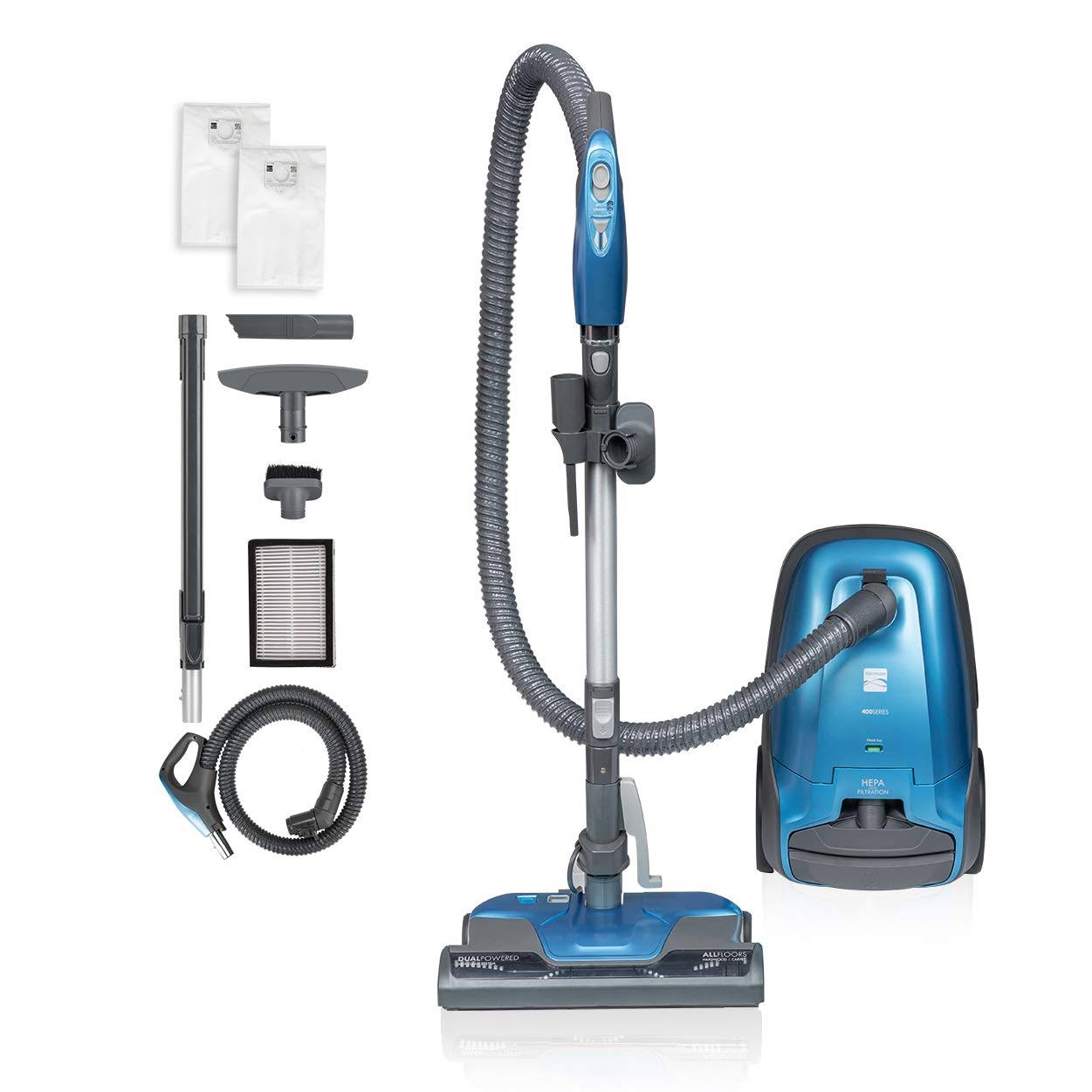 Pet Friendly Lightweight Bagged Canister Vacuum Cleaner with Extended Telescoping Wand, Blue