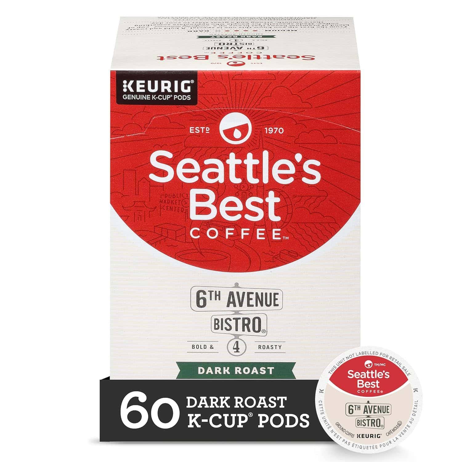 Seattle s Best Coffee 6th Avenue Bistro Dark Roast K-Cup Pods | 10 Count (Pack of 6)