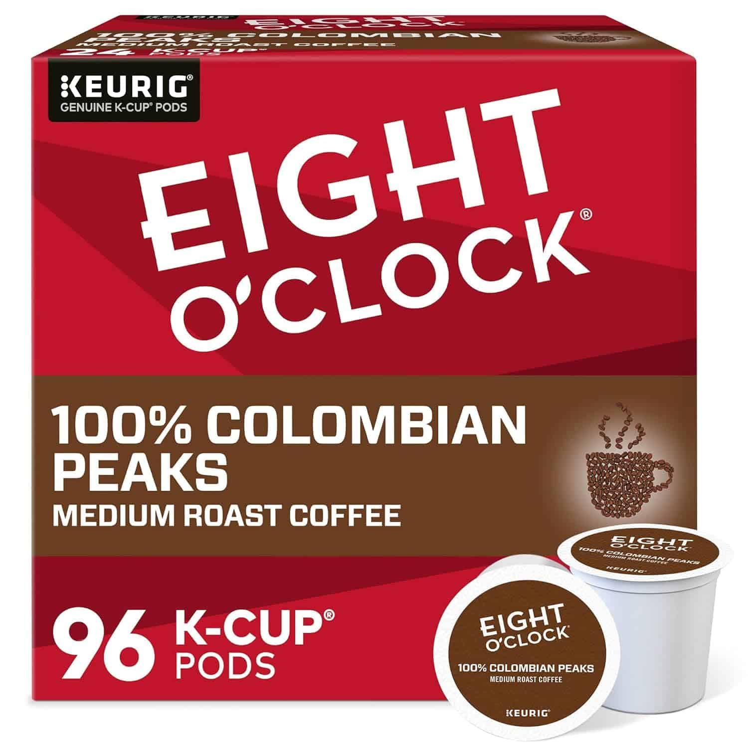 Eight O Clock Coffee Colombian Peaks Single-Serve  K-Cup Pods, Medium Roast Coffee Pods, 24 Count (Pack of 4)