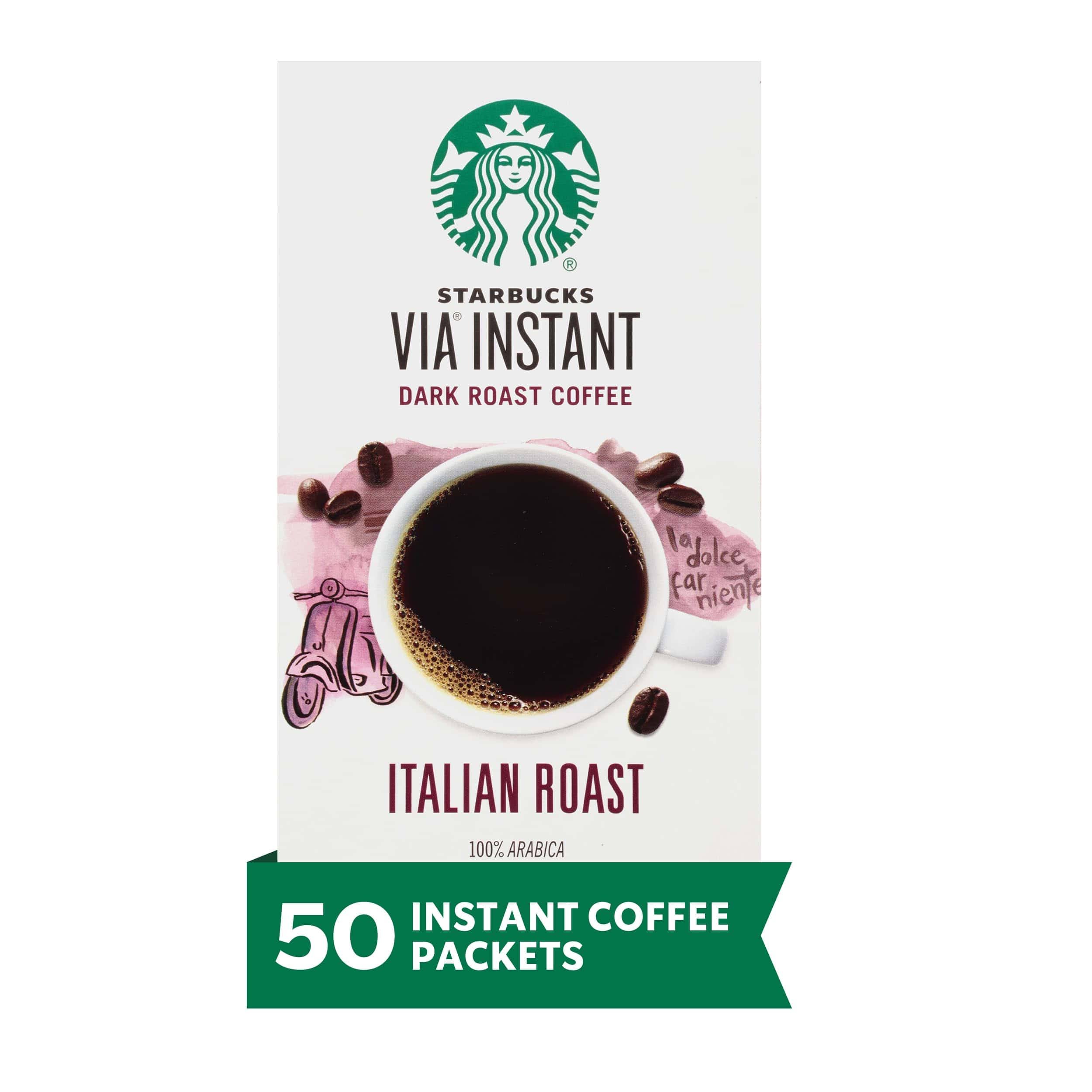 Starbucks VIA  Coffee—Dark Roast Coffee—Italian Roast— Arabica—1 box (50 packets)