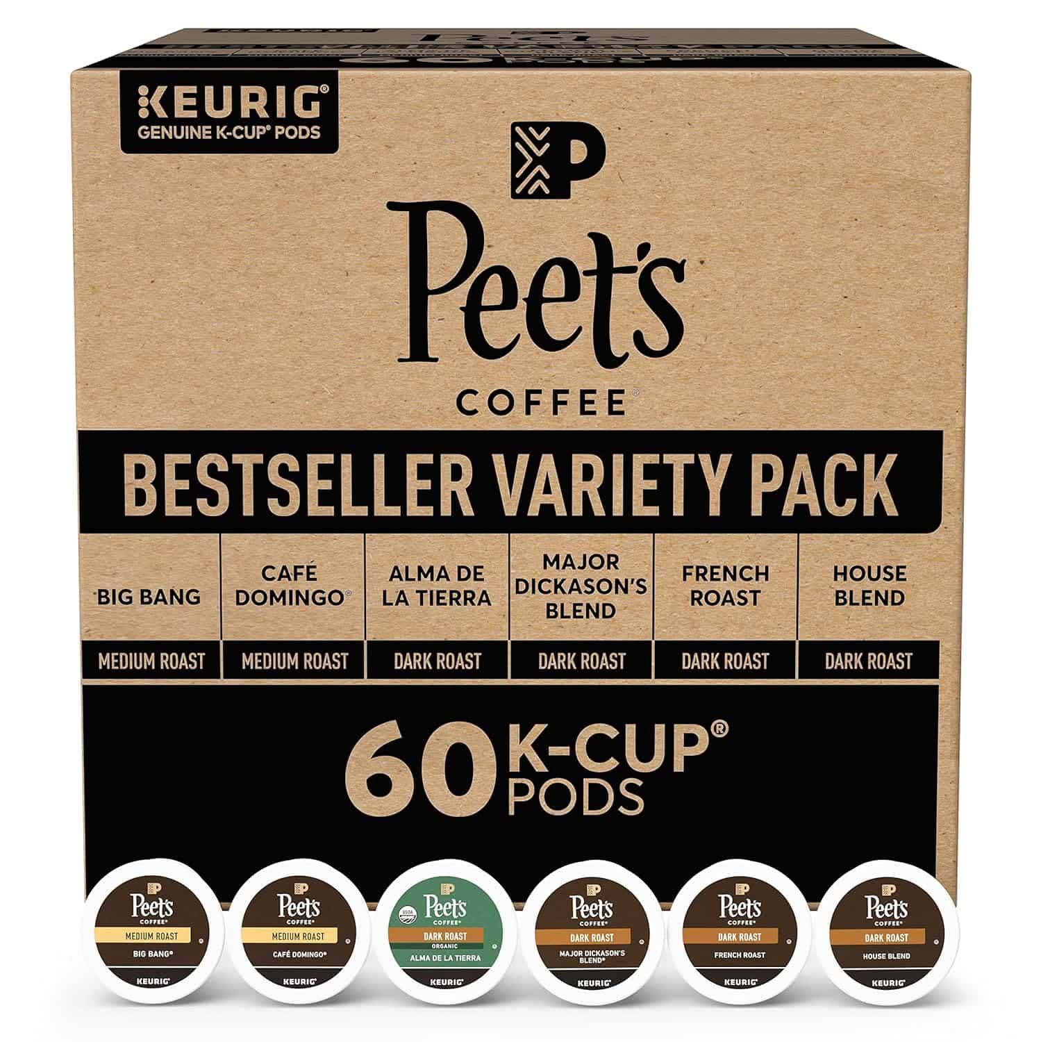 Peet s Coffee, Bestseller s Variety Pack  Coffee Pods, House Blend 60 Count (6 Boxes of 10 K-Cup Pods)
