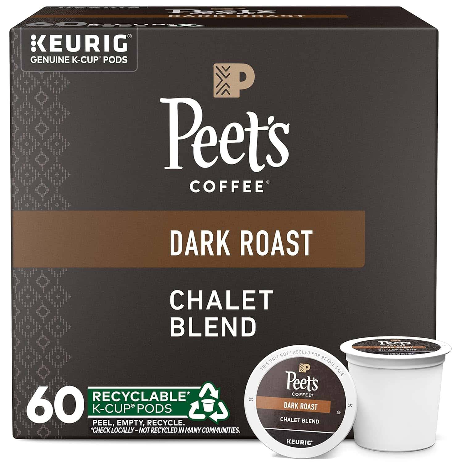 Peet s Coffee, Dark Roast K-Cup Pods for  Brewers   Chalet Blend 60 Count (1 Box of 60 K-Cup Pods)