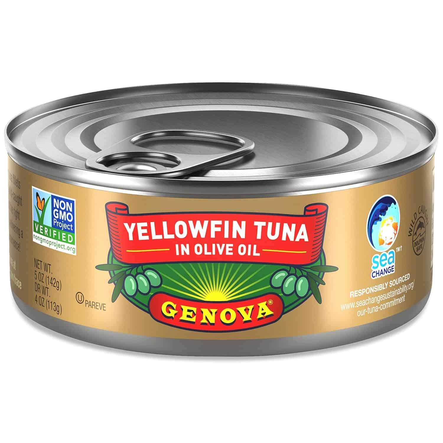 Genova Premium Yellowfin Tuna in Olive Oil, Wild Caught, Solid Light, 5 oz. Can (Pack of 24)