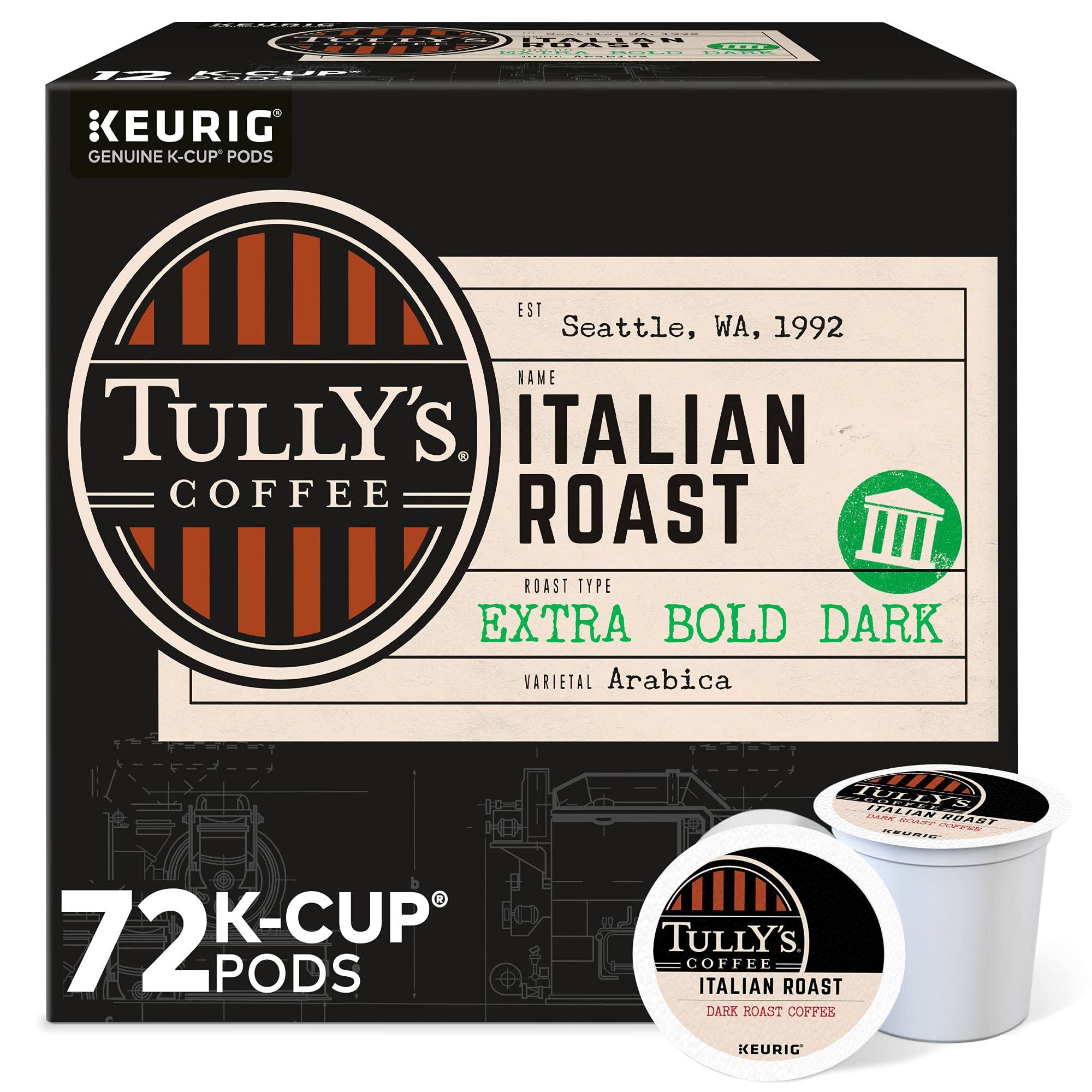 Tully s Coffee Italian Roast,  Single-Serve K-Cup Pods, Dark Roast Coffee, 72 Count (6 Packs of 12)