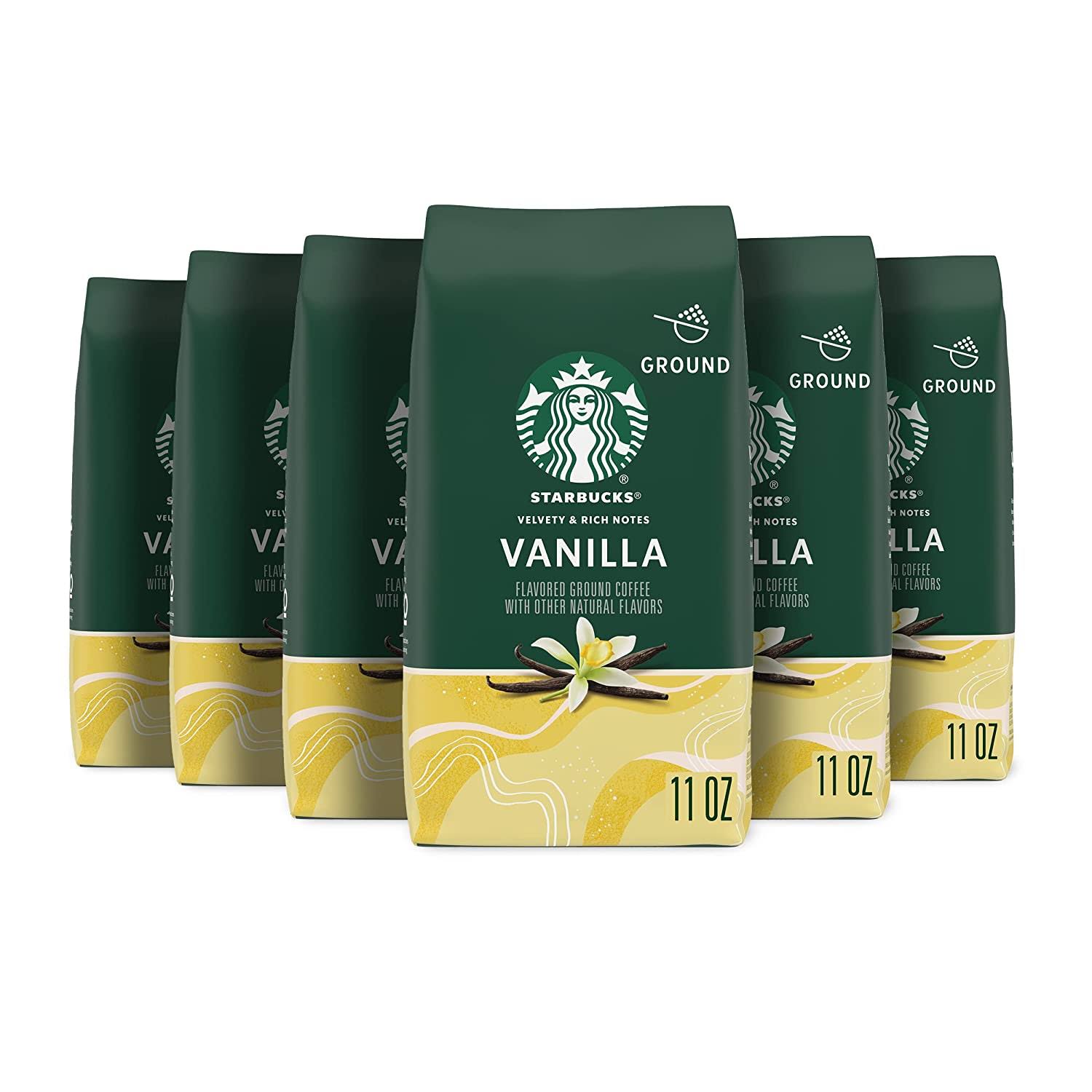 Starbucks Ground Coffee Vanilla Flavored Coffee Naturally Flavored Arabica 6 bags (11 oz each)