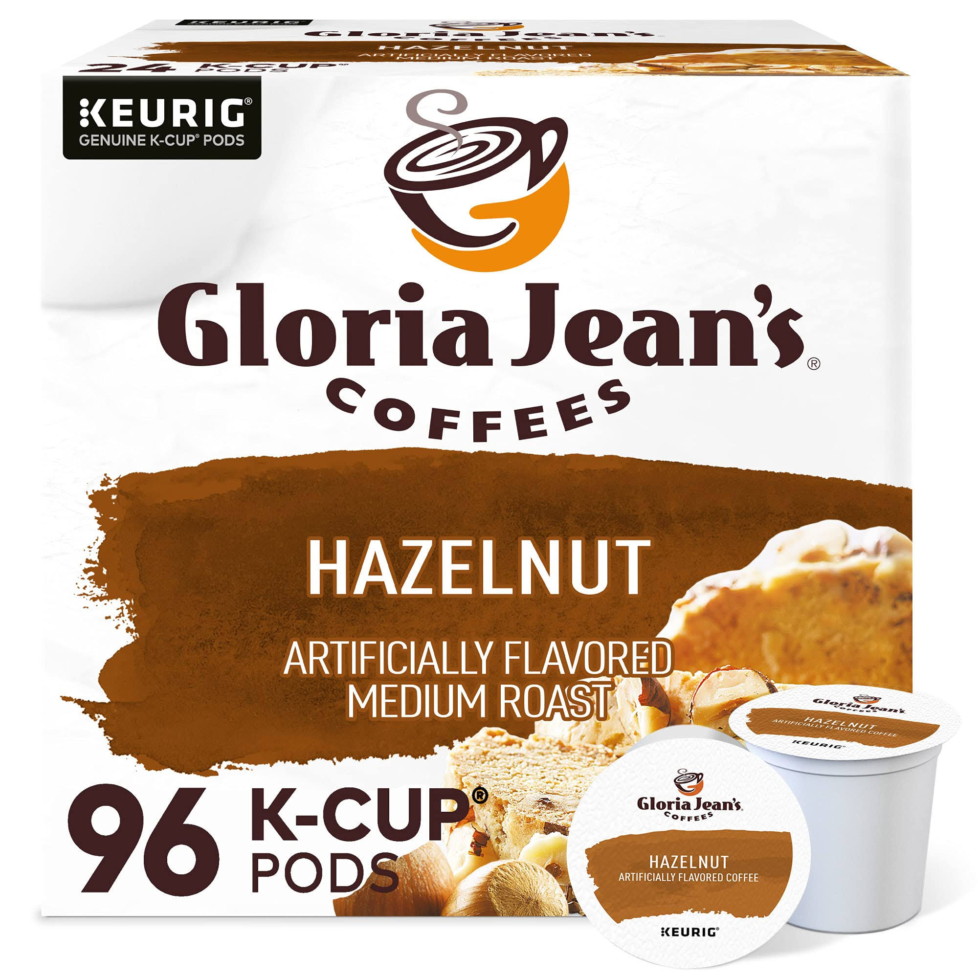 Gloria Jean s Hazelnut  Single-Serve K-Cup Pods, Medium Roast Coffee, 96 Count (4 Packs of 24)