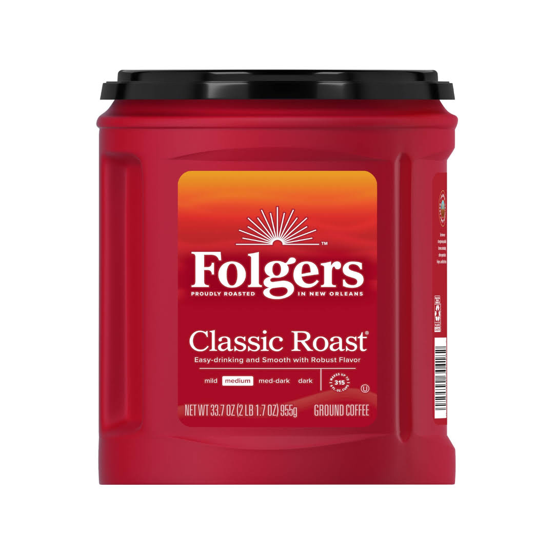 Folgers Classic Roast Medium Roast Ground Coffee, 33.7 Ounces (Pack of 6)