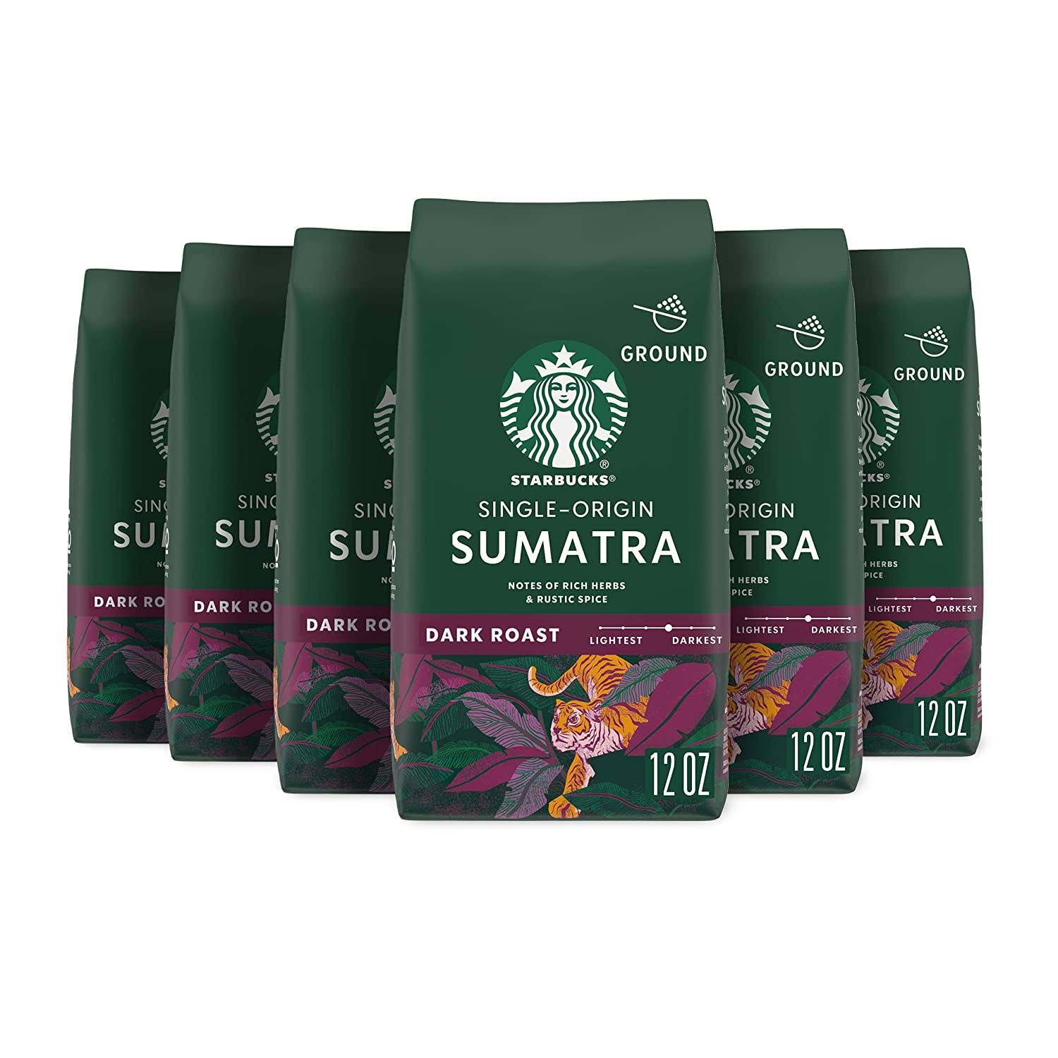 Starbucks Ground Coffee Dark Roast Coffee Sumatra Arabica 6 bags (12 oz each)