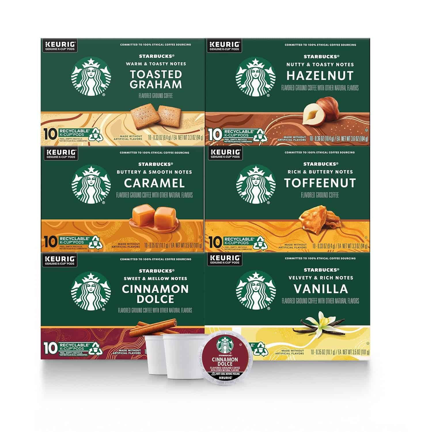Starbucks K-Cup Coffee Pods—Flavored Coffee—Variety Pack for  Brewers—Naturally Flavored— Arabica—6 boxes (60 pods total)