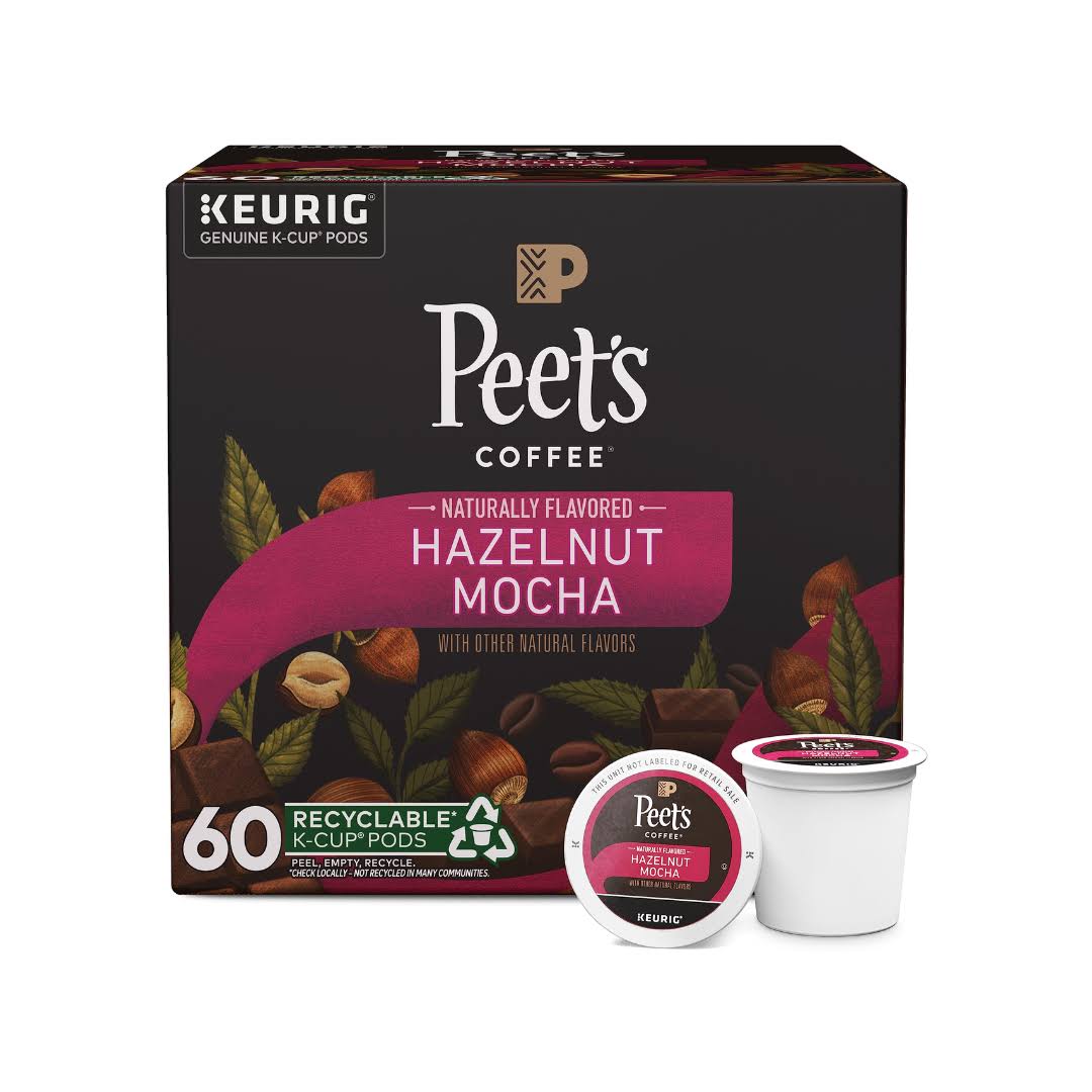 Peet s Coffee, Hazelnut Mocha   Flavored Coffee   60 K-Cup Pods for  Brewers (6 boxes of 10 pods), Light Roast
