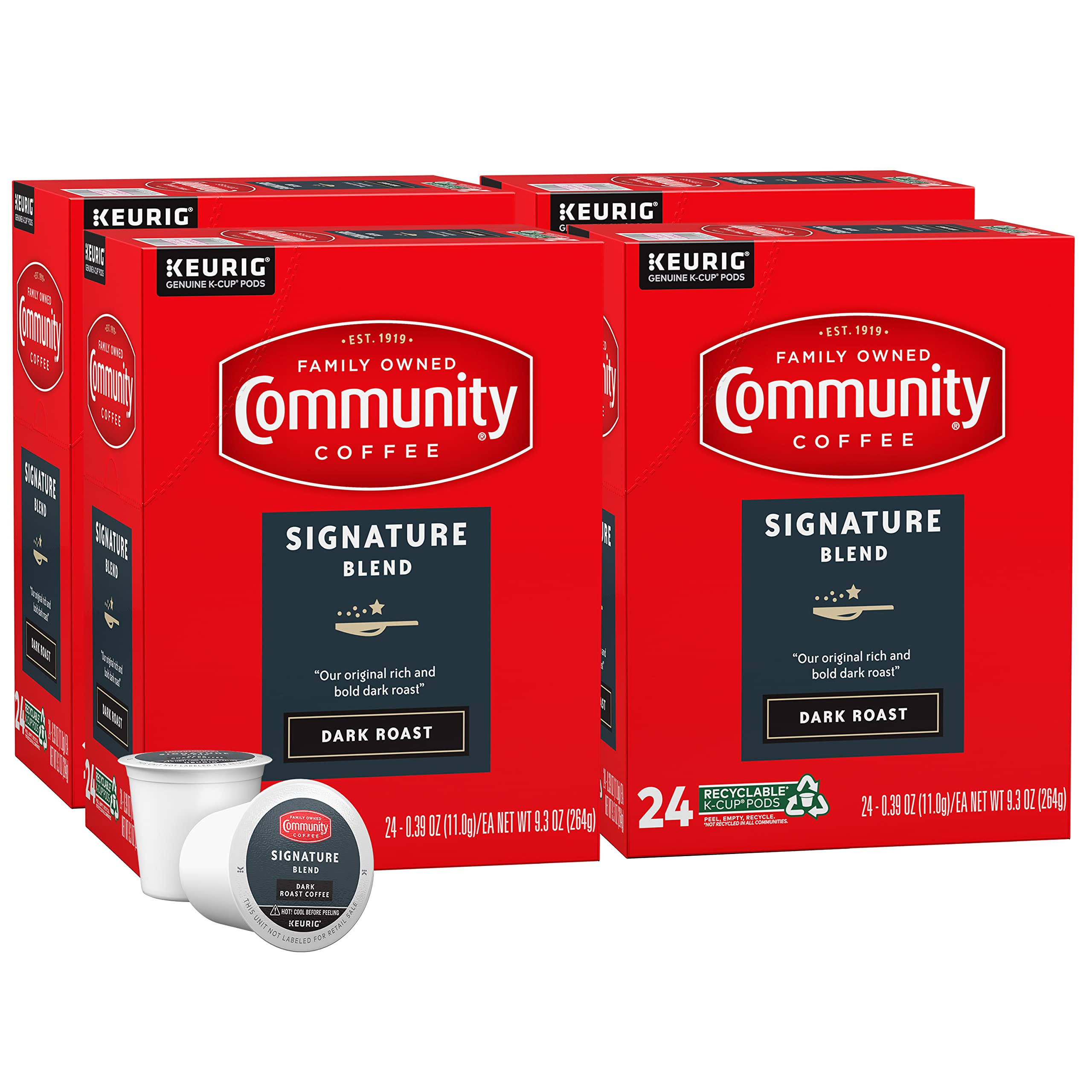 Community Coffee Signature Blend 96 Count Coffee Pods, Dark Roast, Compatible with  2.0 K-cup Brewers, 24 Count (Pack of 4)
