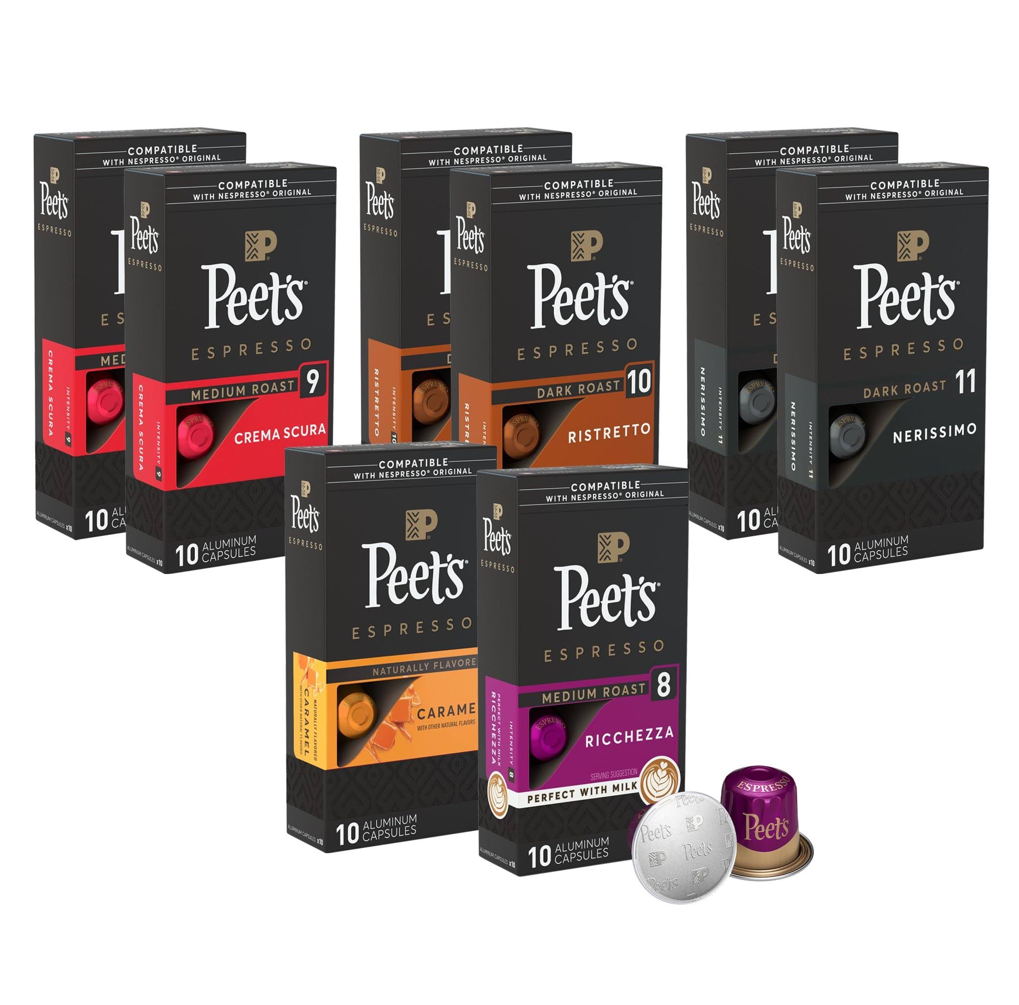 Peet s Coffee, Dark Roast Espresso Capsules, 80 Count Variety Pack (8 Boxes of 10 Espresso Pods)