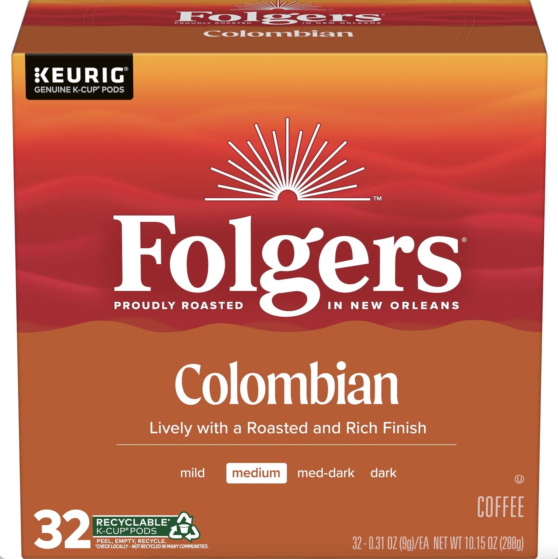 Folgers Colombian Medium Roast Coffee, 128  K-Cup Pods