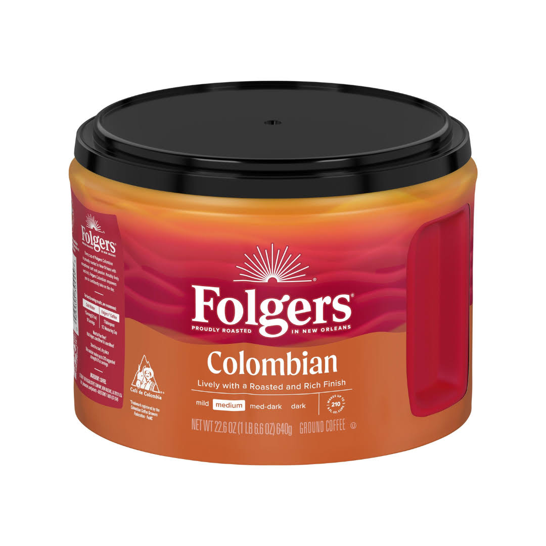 Folgers Colombian Medium Roast Ground Coffee, 22.6 Ounces (Pack of 6)