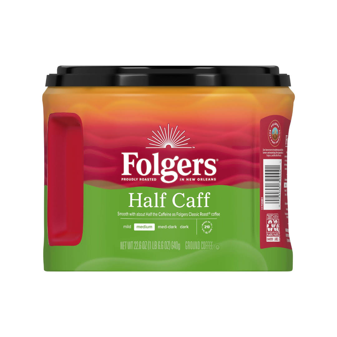 Folgers Half-Caff Medium Roast Ground Coffee, 22.6 Ounce (Pack of 6)