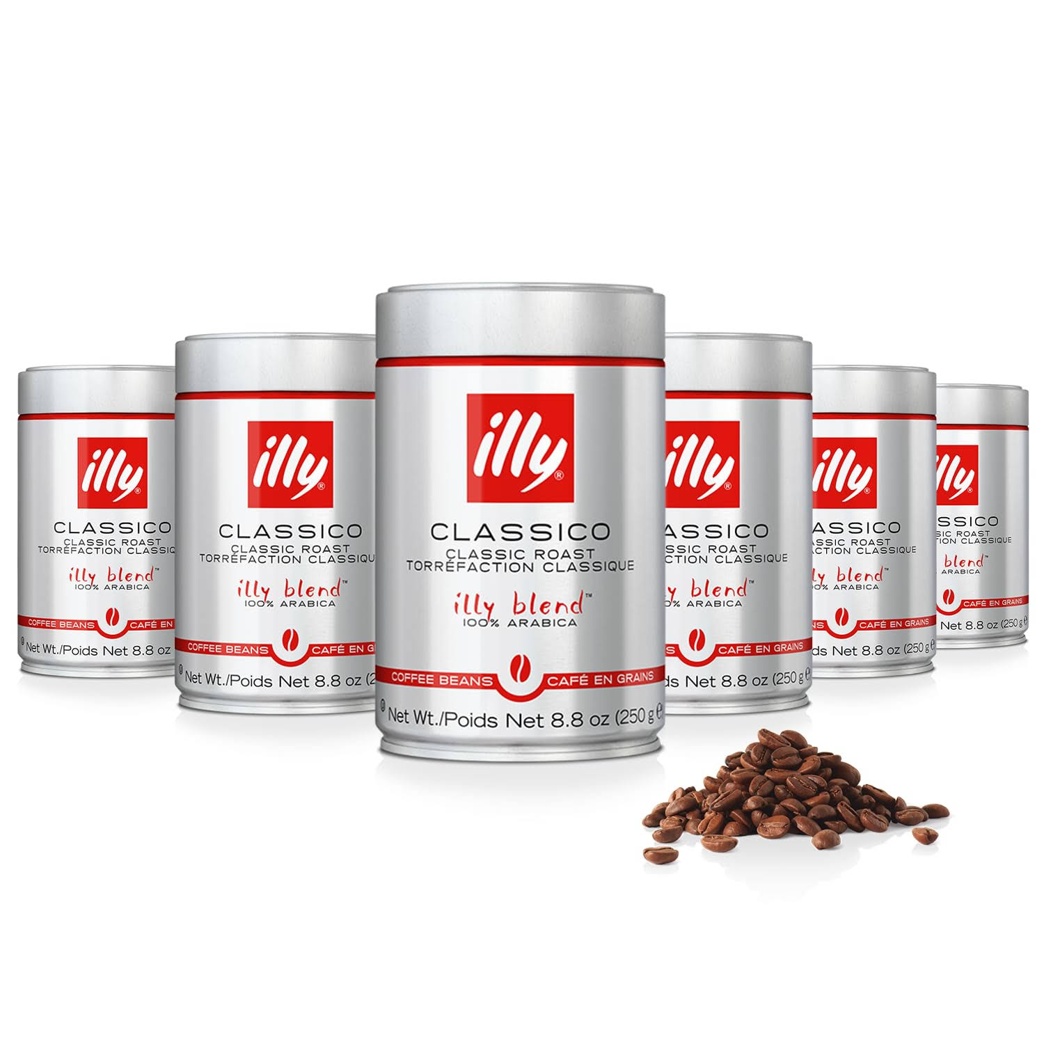 illy Whole Bean Coffee   Perfectly Roasted Whole Coffee Beans – Classico Medium Roast – 8.8 Ounce, 6 Pack (packaging may vary)