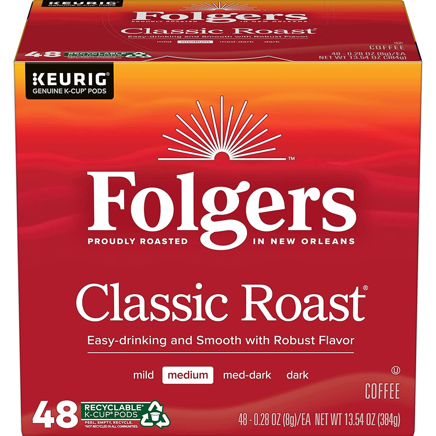 Folgers Classic Roast Medium Roast Coffee, 192  K-Cup Pods