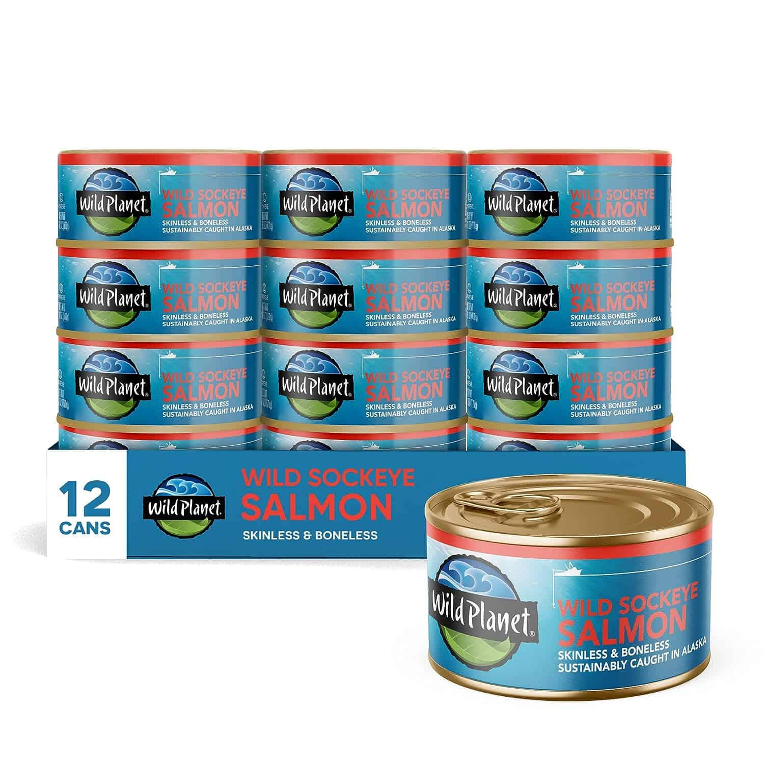 Wild Planet Wild Sockeye Salmon, Skinless   Boneless, Canned Salmon, Sustainably Caught, Non-GMO, Kosher 6 Ounce (Pack of 12)
