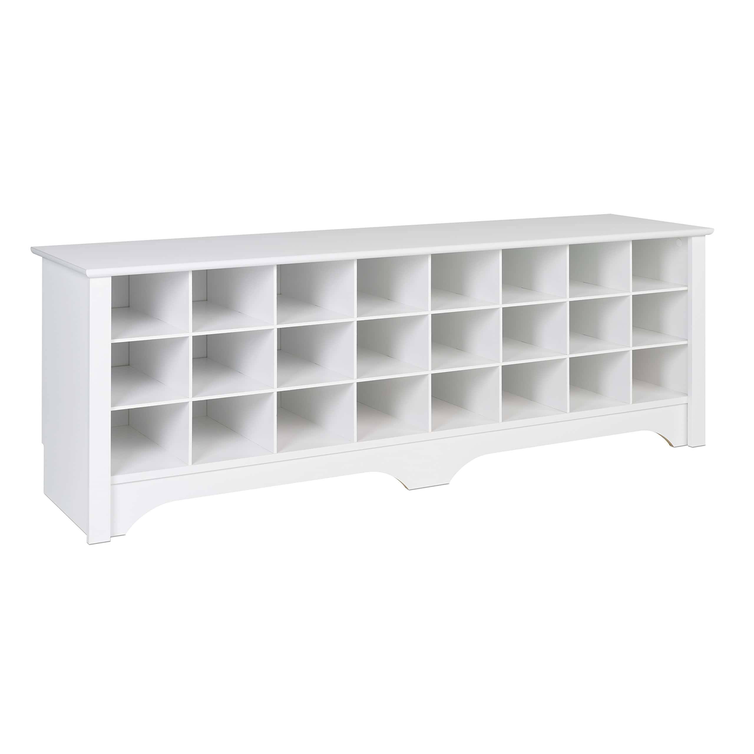 Prepac 24 Shoe Cubby Wide Hall Bench, 15.5  D x 60  W x 20.25  H, White
