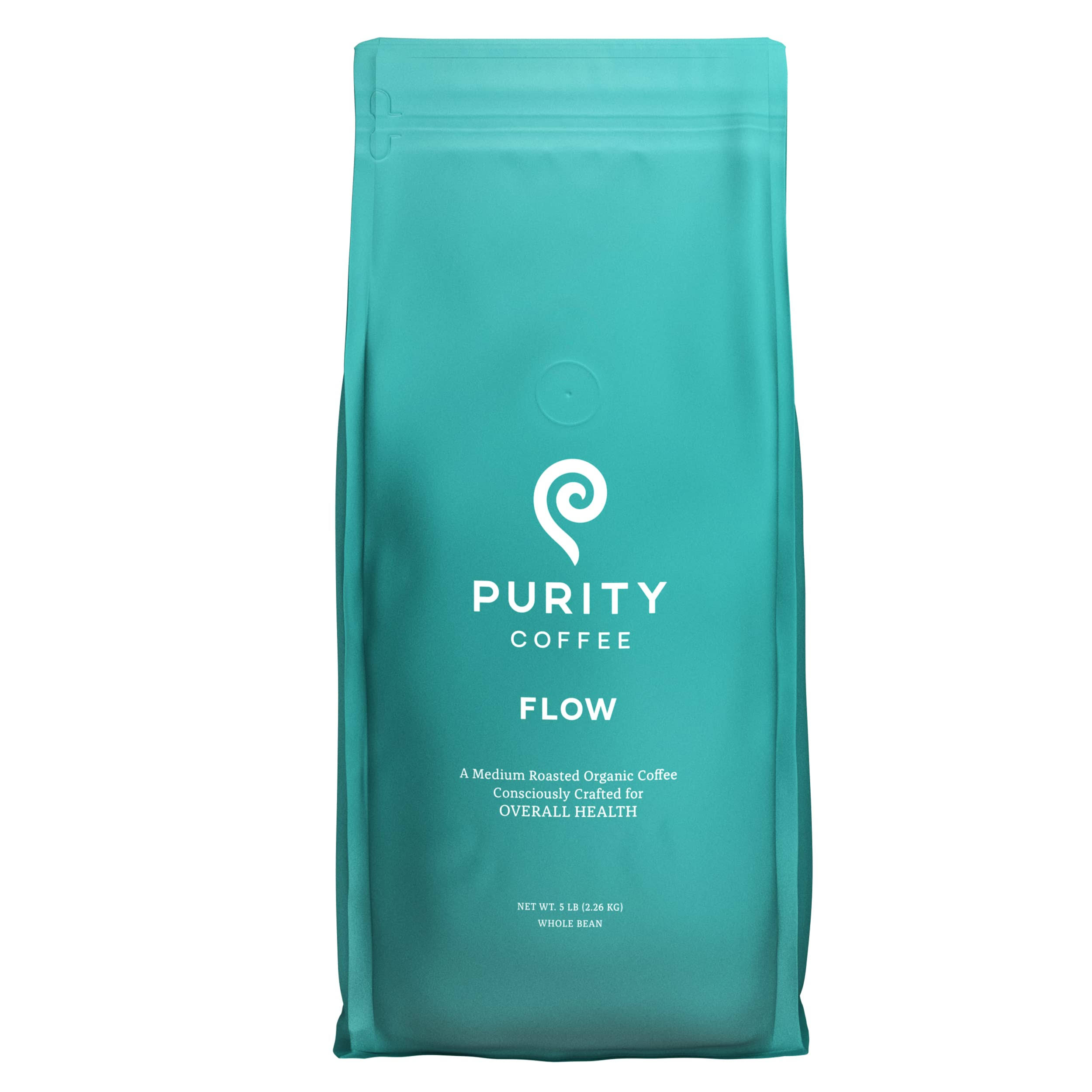 Purity Coffee FLOW Medium Roast Organic Coffee   GBPA Certified Organic Specialty Grade Arabica Whole Bean Coffee   5 lb Bag