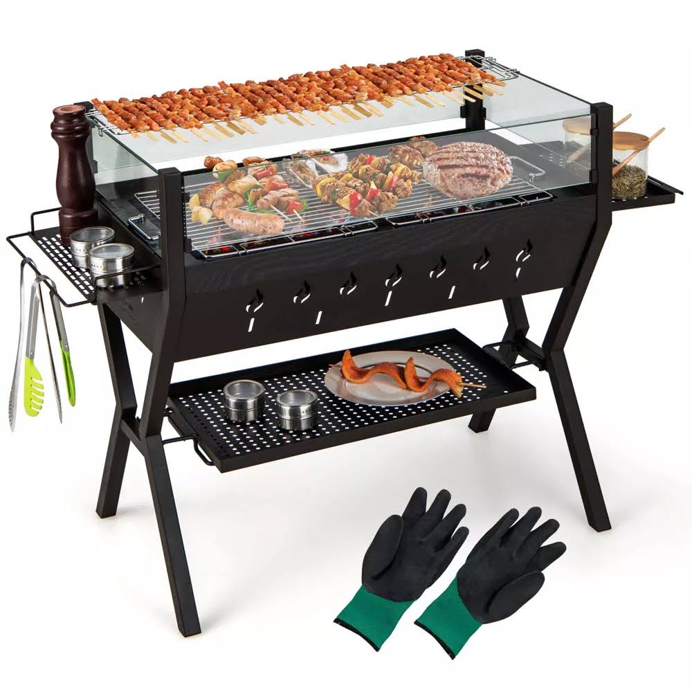 Stainless Steel Barbecue Charcoal Grills with Seasoning Racks   Storage Shelf