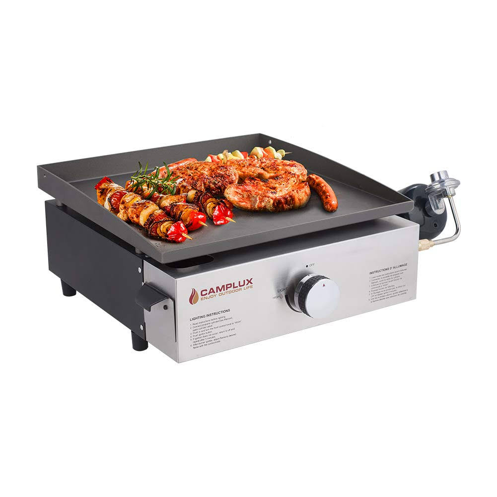 Camplux Propane Gas Grill,Flat Top Grill Station, Stainless Steel BBQ Griddle with Knobs   Ignition,17inch