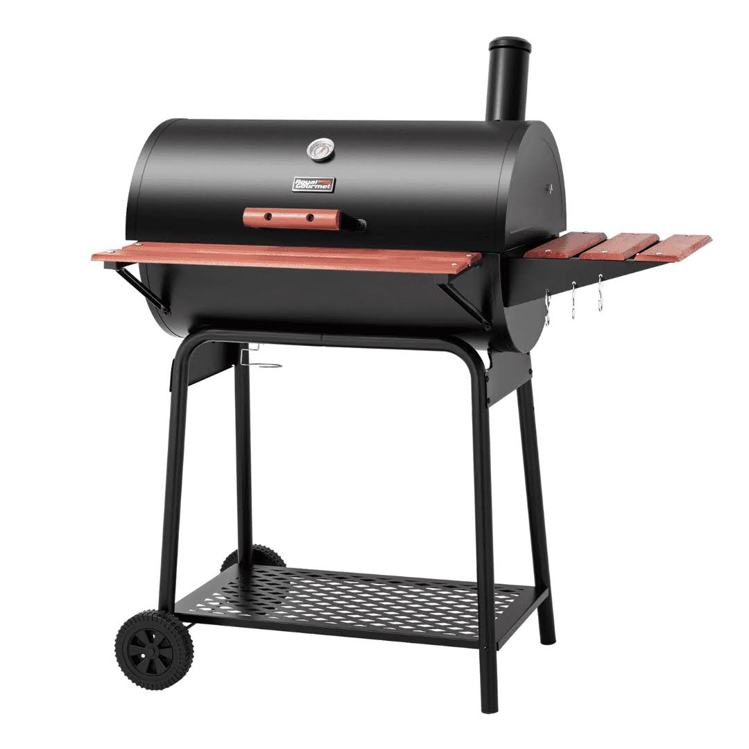 CC1830V 30 Barrel Charcoal Grill with Wood-Painted Side Front Table, 627 Square Inches Cooking Space, Black
