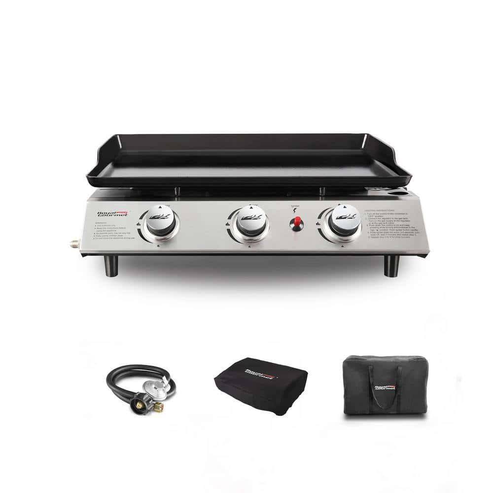 PD1300C 3-Burner 26,400-BTU Portable Gas Grill Griddle, Regulator, Cover and Carry Bag Included, Outdoor Camping, Tailgating