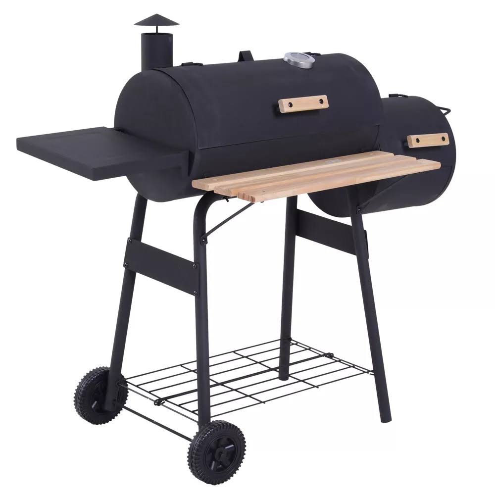 Outsunny 48  Steel Portable Backyard Charcoal BBQ Grill and Offset Smoker Combo with Wheels