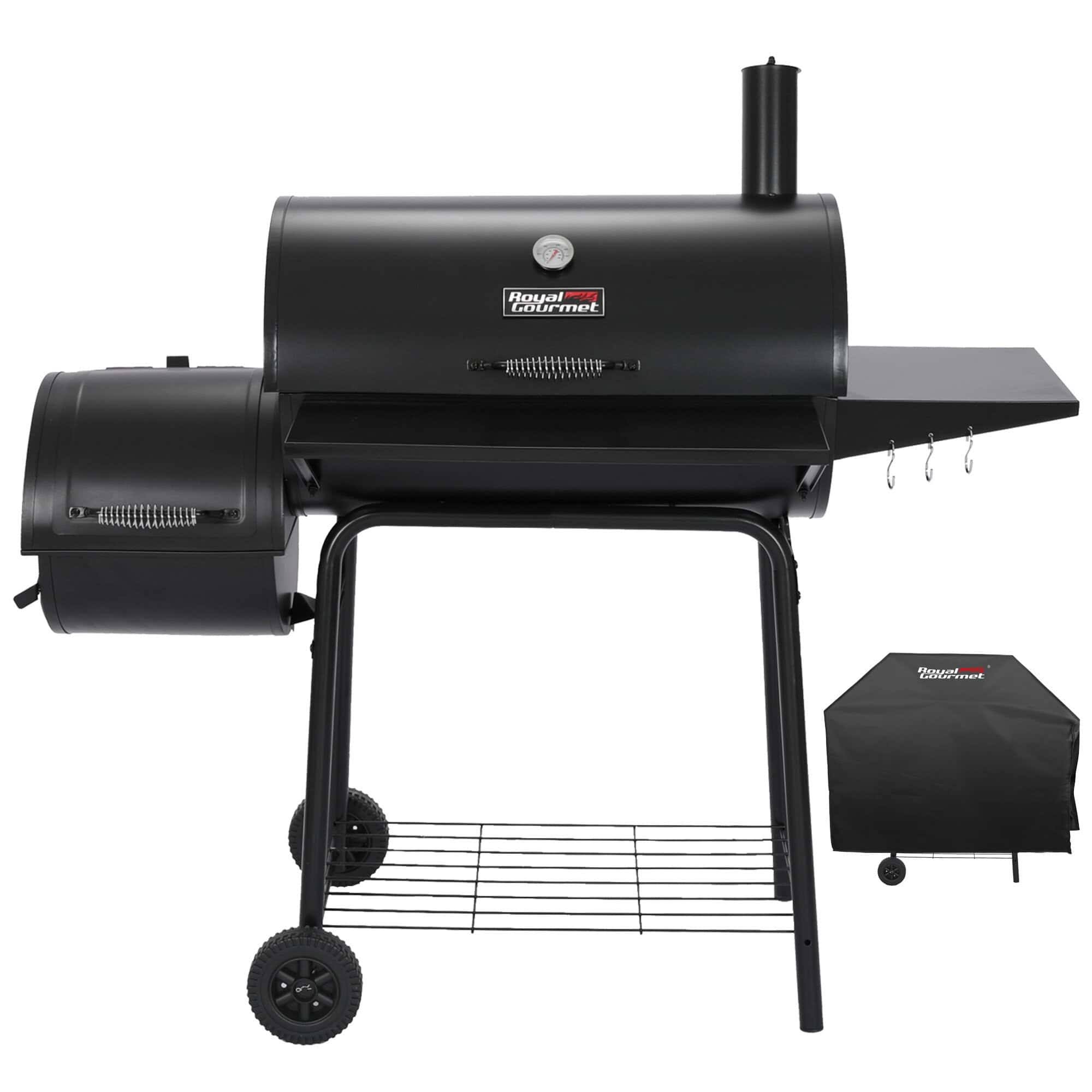 30  Barrel Charcoal Grill with Smoker, Side Table and Cover