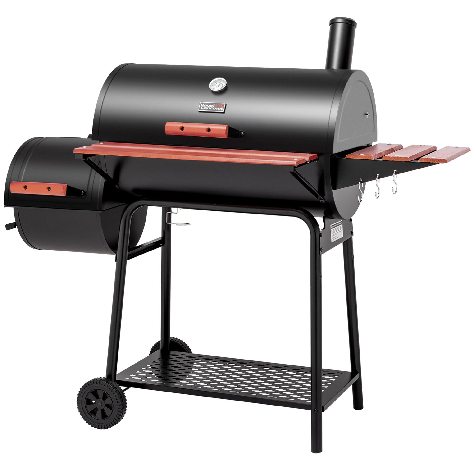 CC1830W 30-Inch Charcoal Grill with Wood-Painted Side Table and Front Table, BBQ Smoker Grill