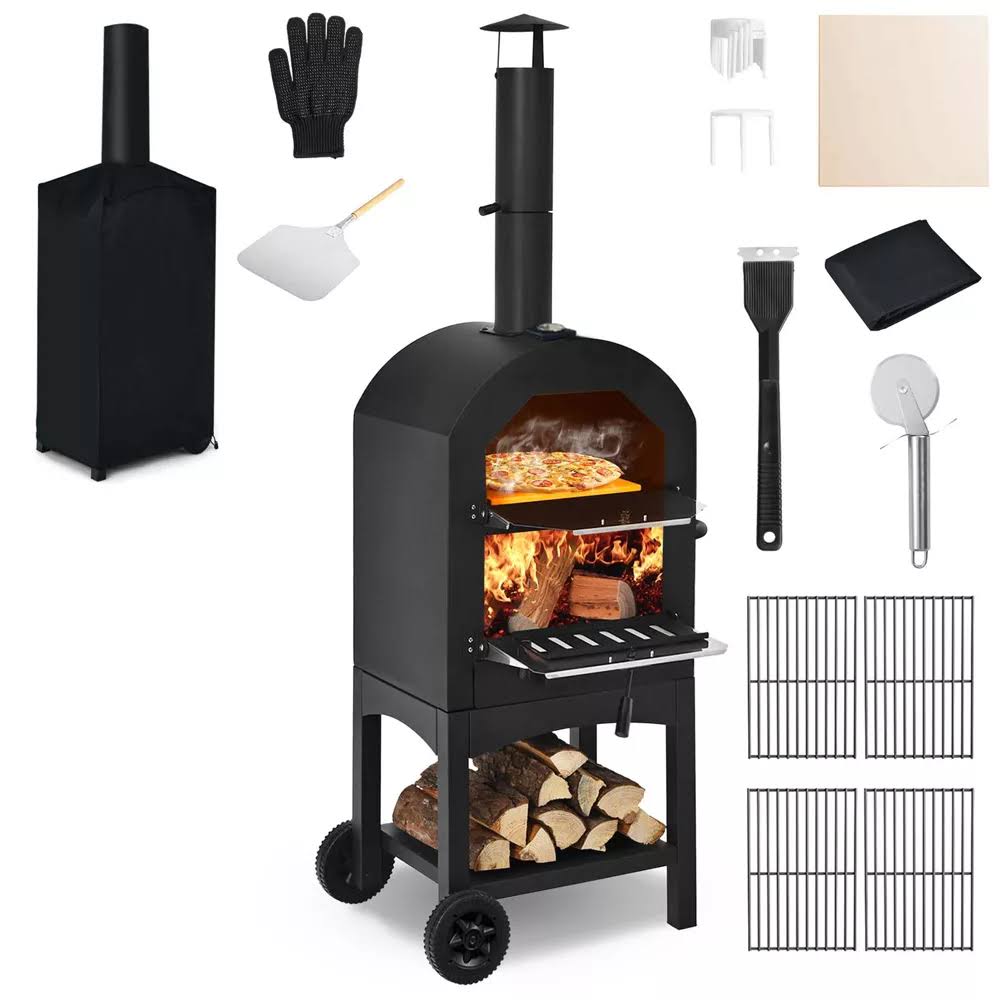Outdoor Pizza Oven Wood Fire Pizza Maker Grill w/ Pizza Stone   Waterproof Cover