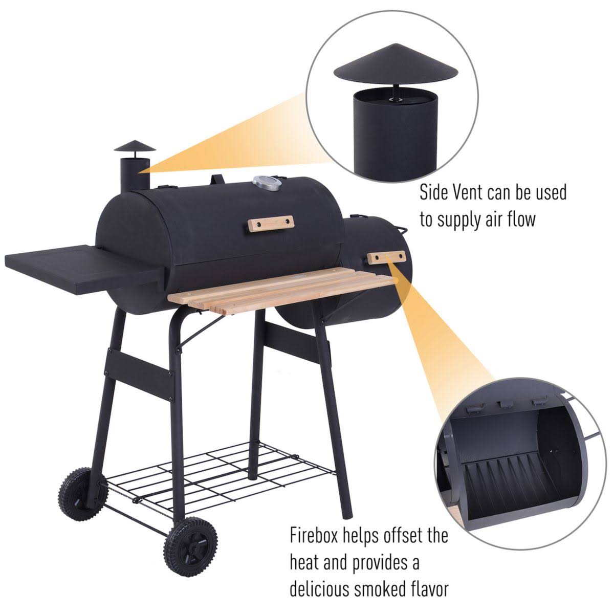 Outsunny 48  Steel Portable Backyard Charcoal BBQ Grill and Offset Smoker Combo