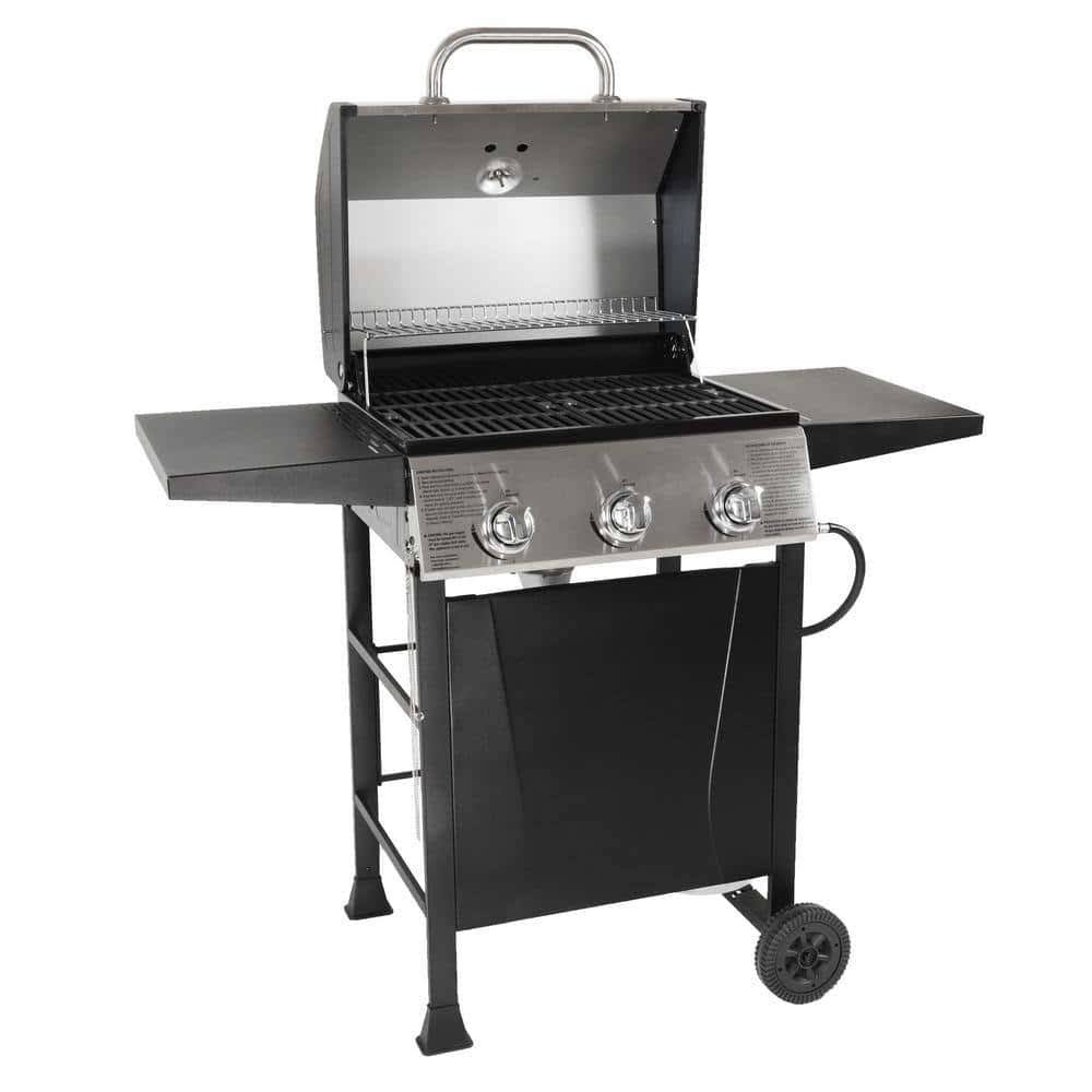 Grill Boss GBC1932M 3 Burner Gas Grill in Black with Top Cover and Shelves Stainless Steel, 2 Number of Side Burners