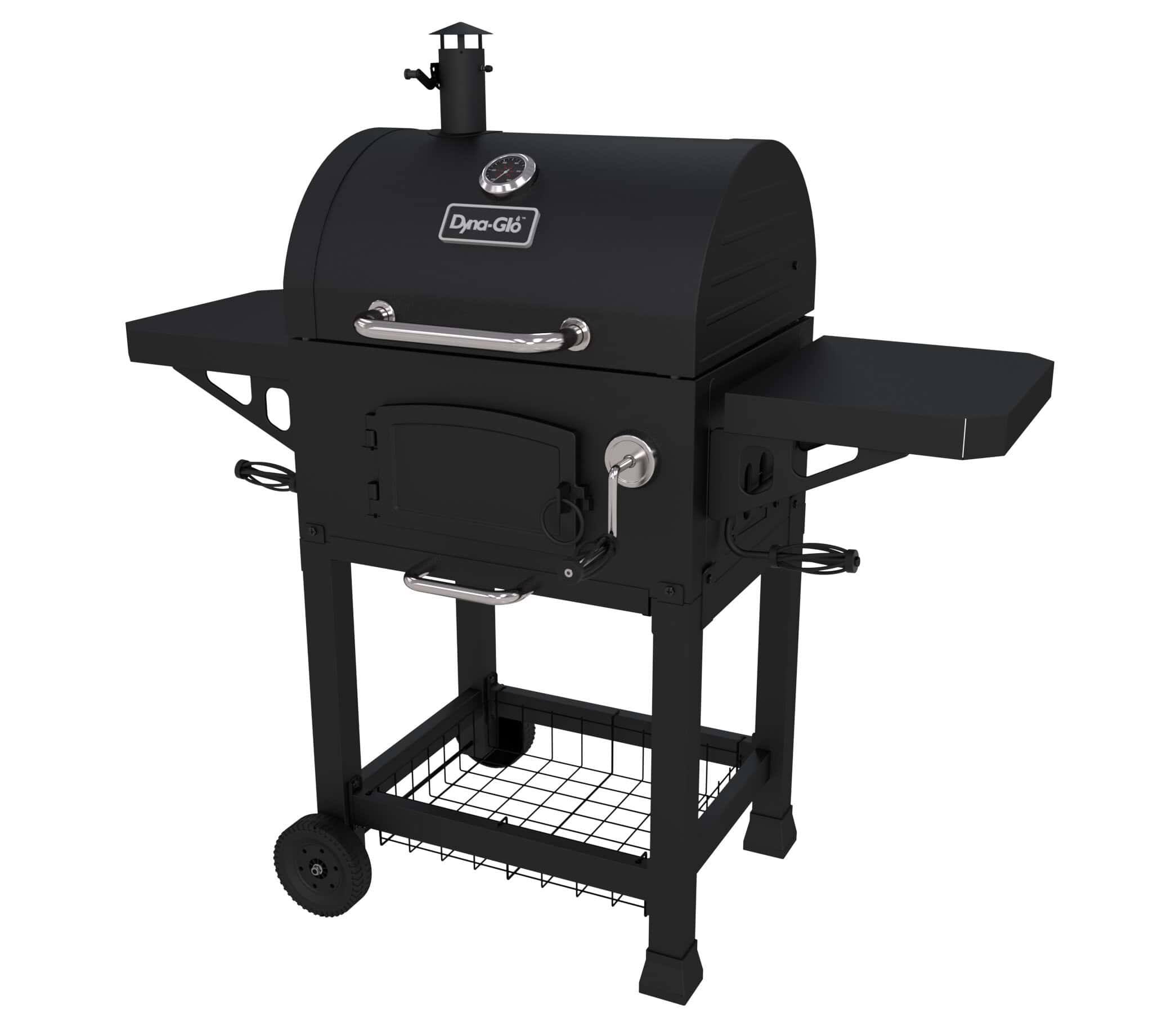 50  Barrel Charcoal Grill with Side Shelves   Black Powder Coat