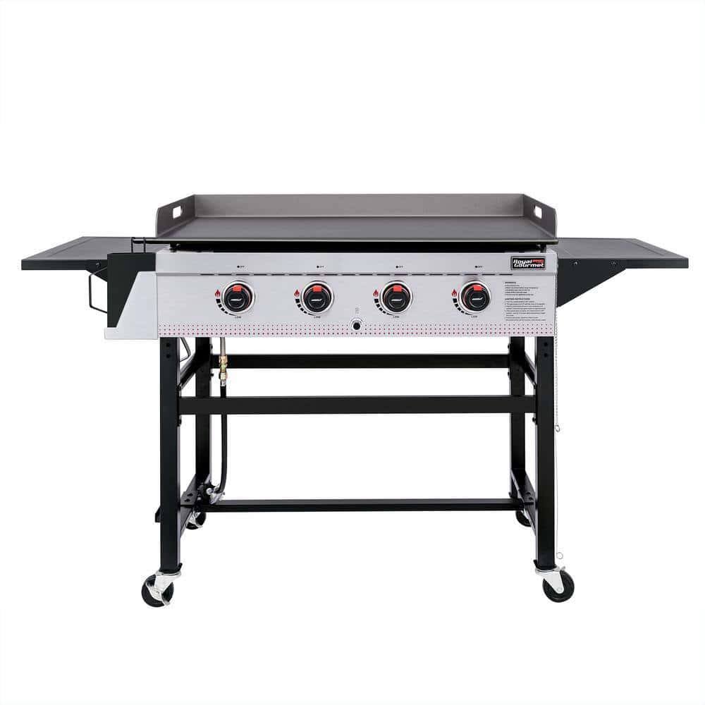GB4003 36 in. 4-Burner Flat Top Gas Grill Griddle Liquid Propane Outdoor Griddle Station, 52,000 BTU in Black