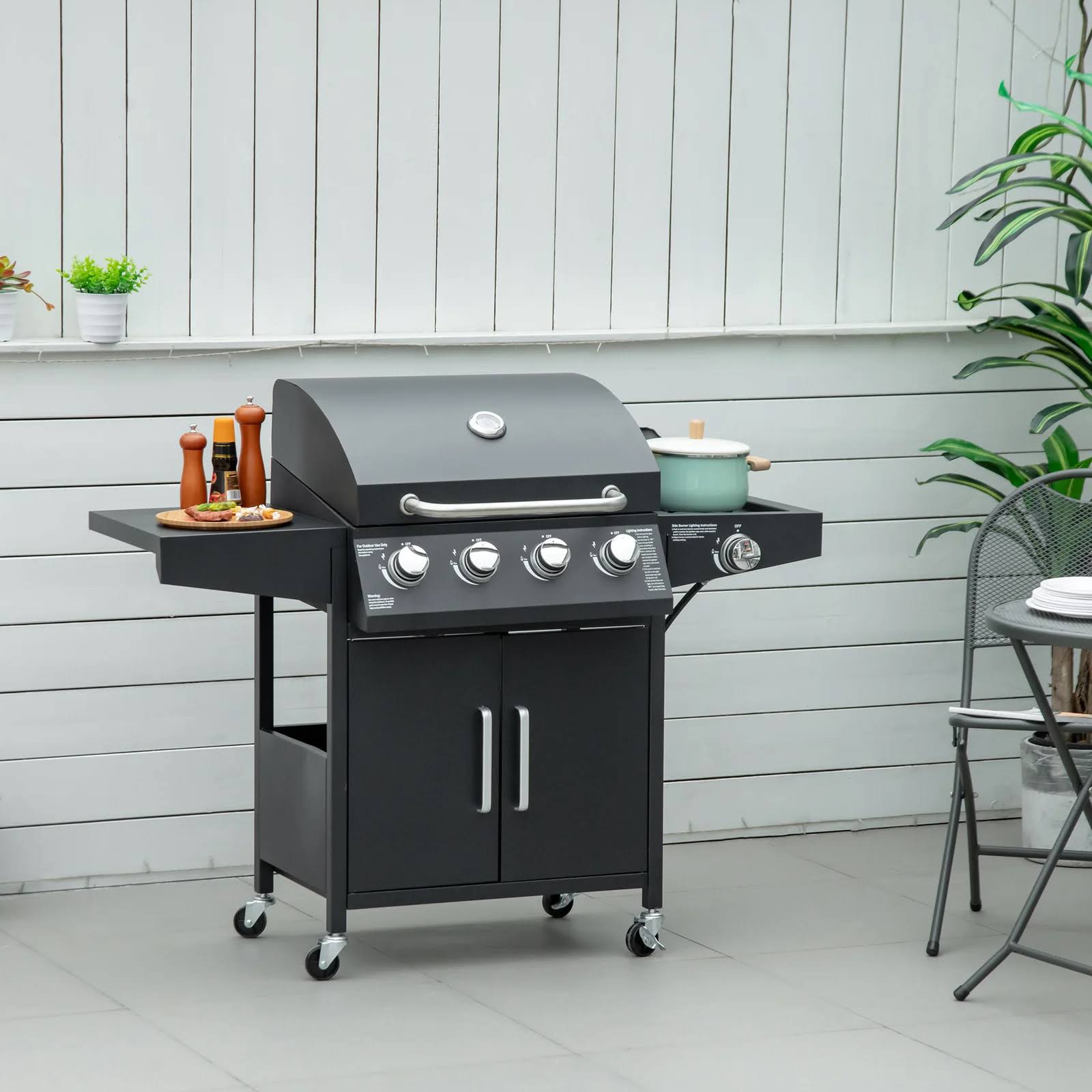 Outsunny Single Burner Portable Liquid Propane Gas Grill with Cabinet   Black 846-102V80BK