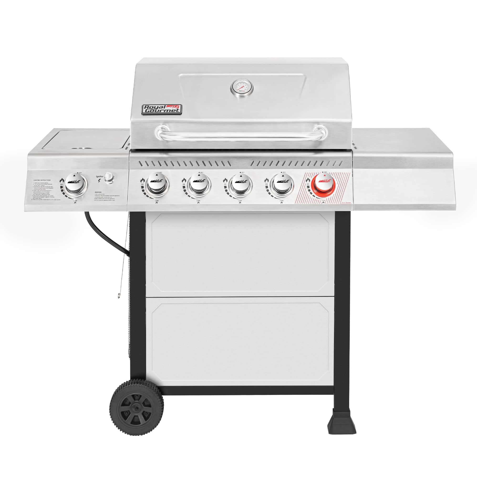 Stainless Steel 5-Burner Liquid Propane Gas Grill with 1 Side Burner