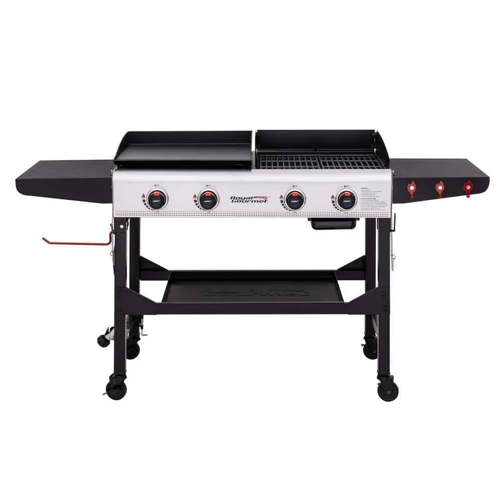 GD403 4-Burner 48,000 BTU Portable Flat Top Gas Grill and Griddle Combo Grill in Black with Folding Legs for Outdoor Cooking