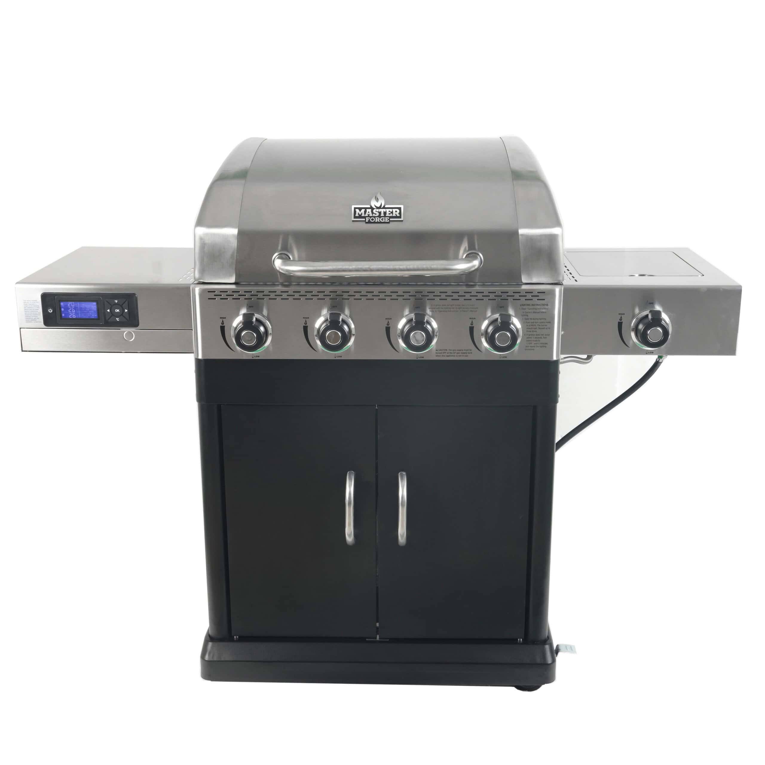 Master Forge Silver and Black/Stainless Steel and Powder Coated 4-Burner Liquid Propane Gas Grill with 1 Side Burner