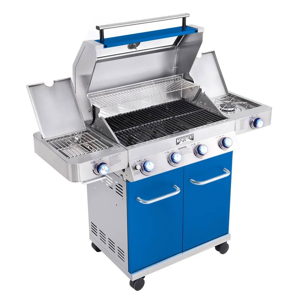 Monument 4-Burner Liquid Propane 72000 BTU Gas Grill Stainless with Side   Side Sear Burner