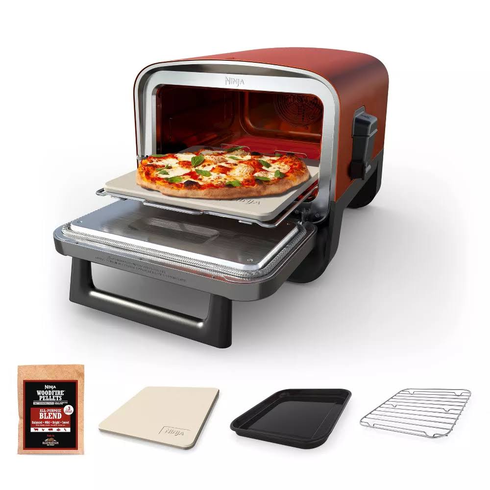 Woodfire Pizza Oven, 8-in-1 Outdoor Oven, 5 Pizza Settings, Smoker,  Woodfire Technology, Electric   OO101
