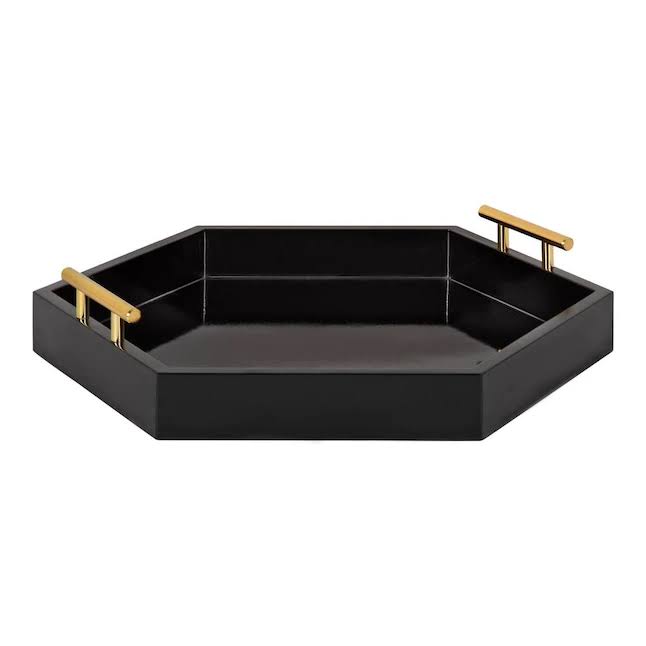 Kate and Laurel 18-in x 18-in Black/Gold Hexagon Decorative Tray