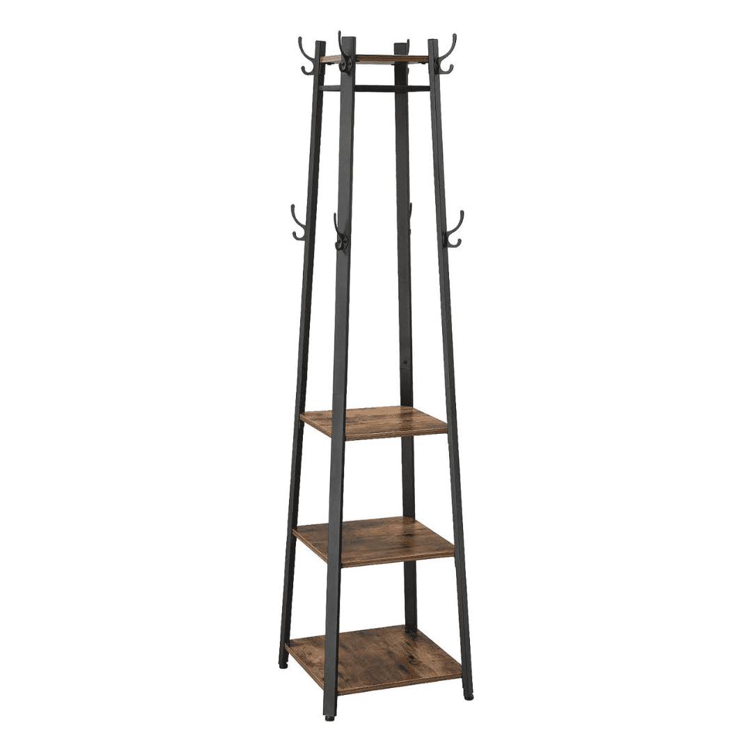 VASAGLE ALINRU Coat Rack with 3 Shelves, Stand with Hooks