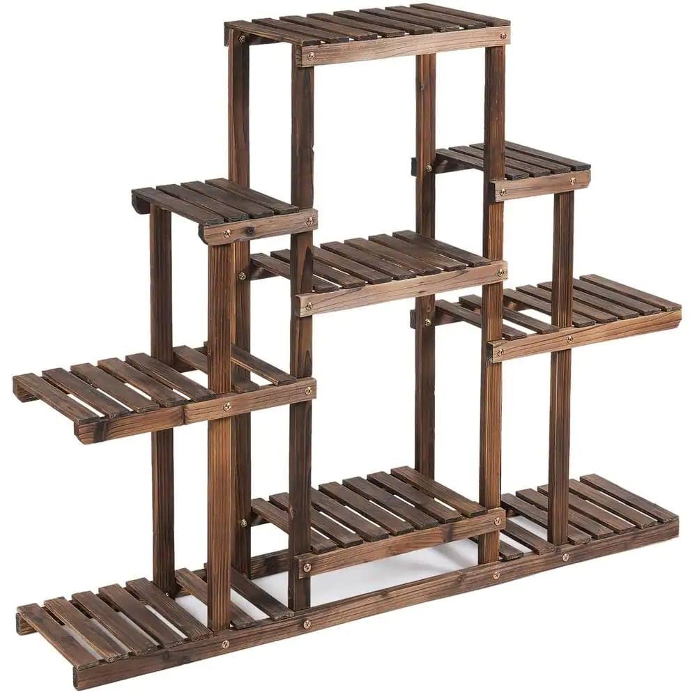 6-Tier Carbon Baking Wood Outdoor Plant Stand Plant Display Rack