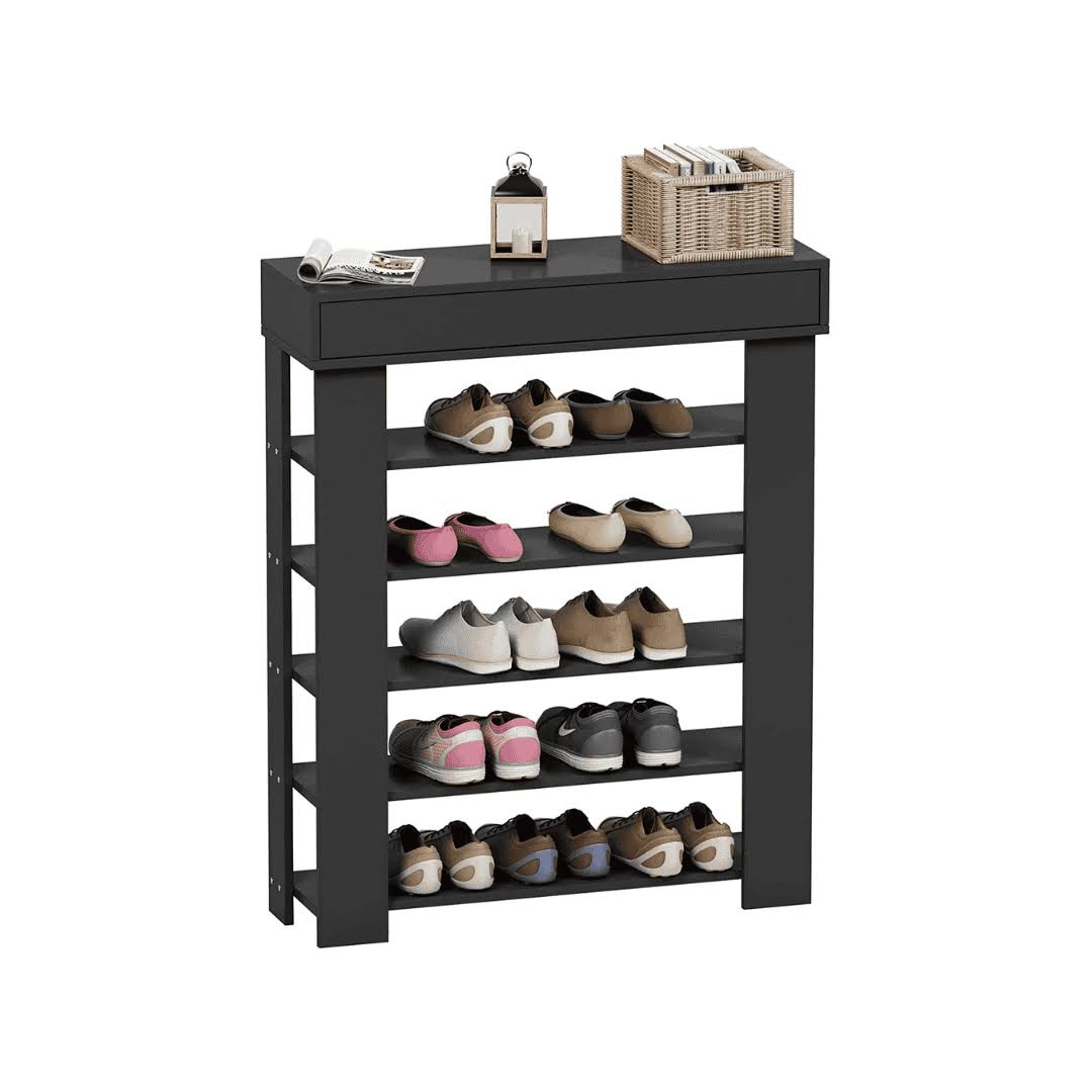 SogesPower Wooden Shoe Rack 5 Tier Shoe Storage Shelf Free Standing Shoe Organizer for Entryway, Hallway, Black